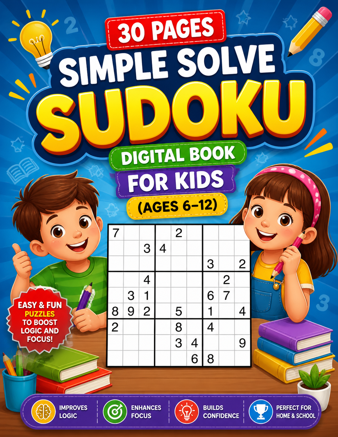 30 Pages Simple Solve Sudoku Digital Book for Kids (Ages 6–12) 30 Pages Simple Solve Sudoku Digital Book for Kids (Ages 6–12)