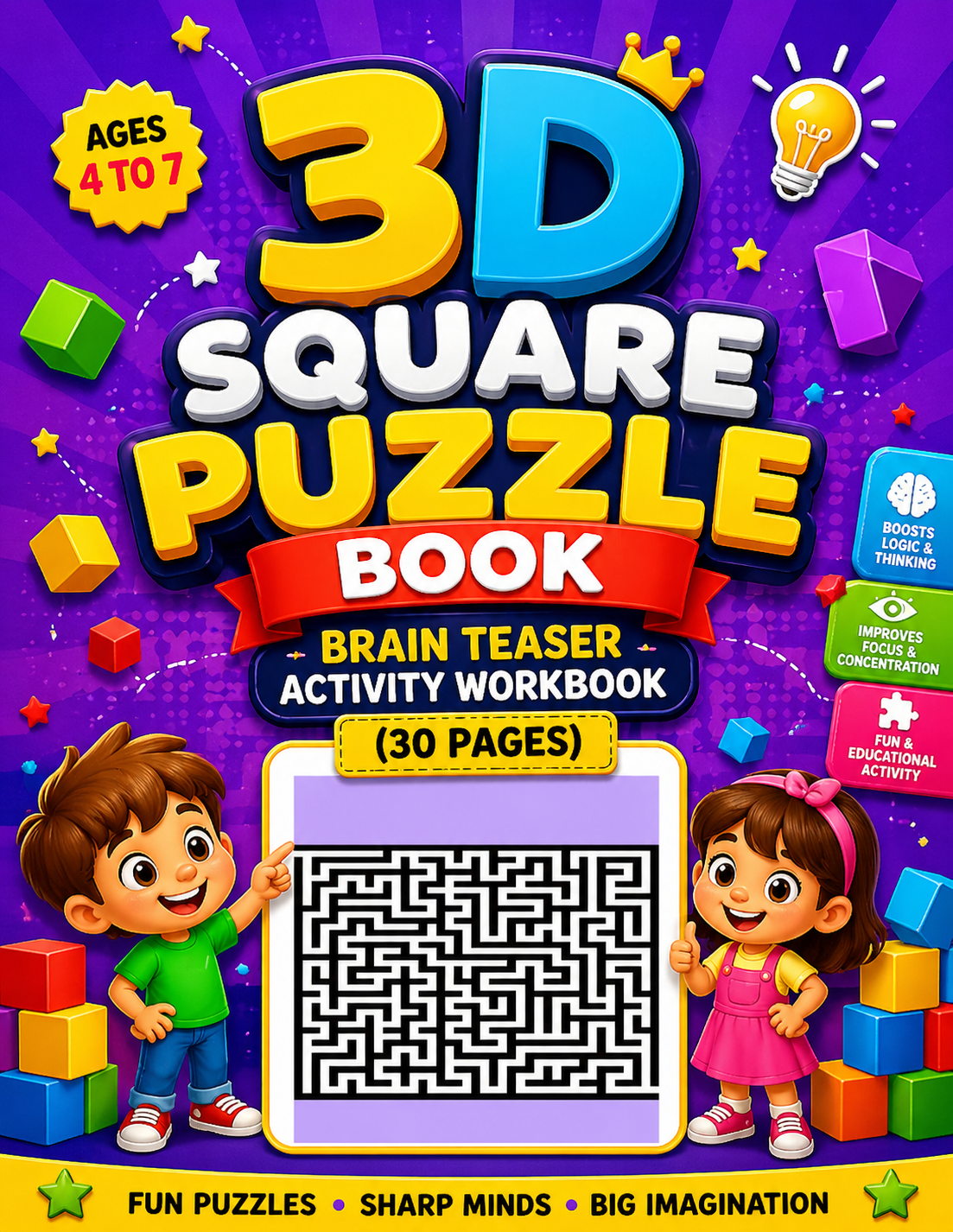 3D Square Puzzle Book – Brain Teaser Activity Workbook (30 Pages)1 3D Square Puzzle Book – Brain Teaser Activity Workbook (30 Pages)1