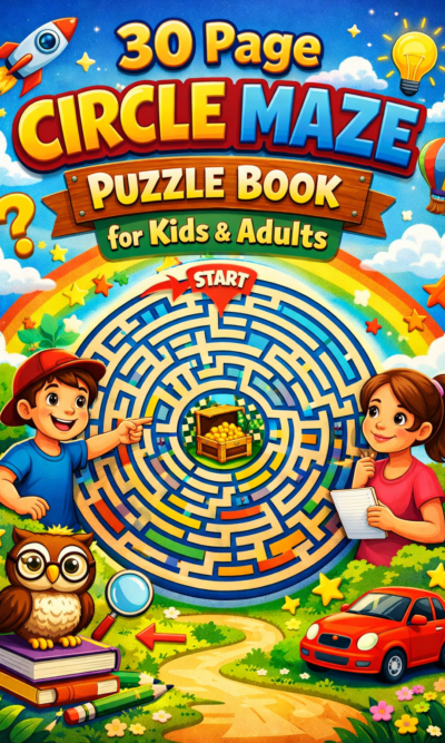 Circle Maze Puzzle Book for Kids (30 Pages)