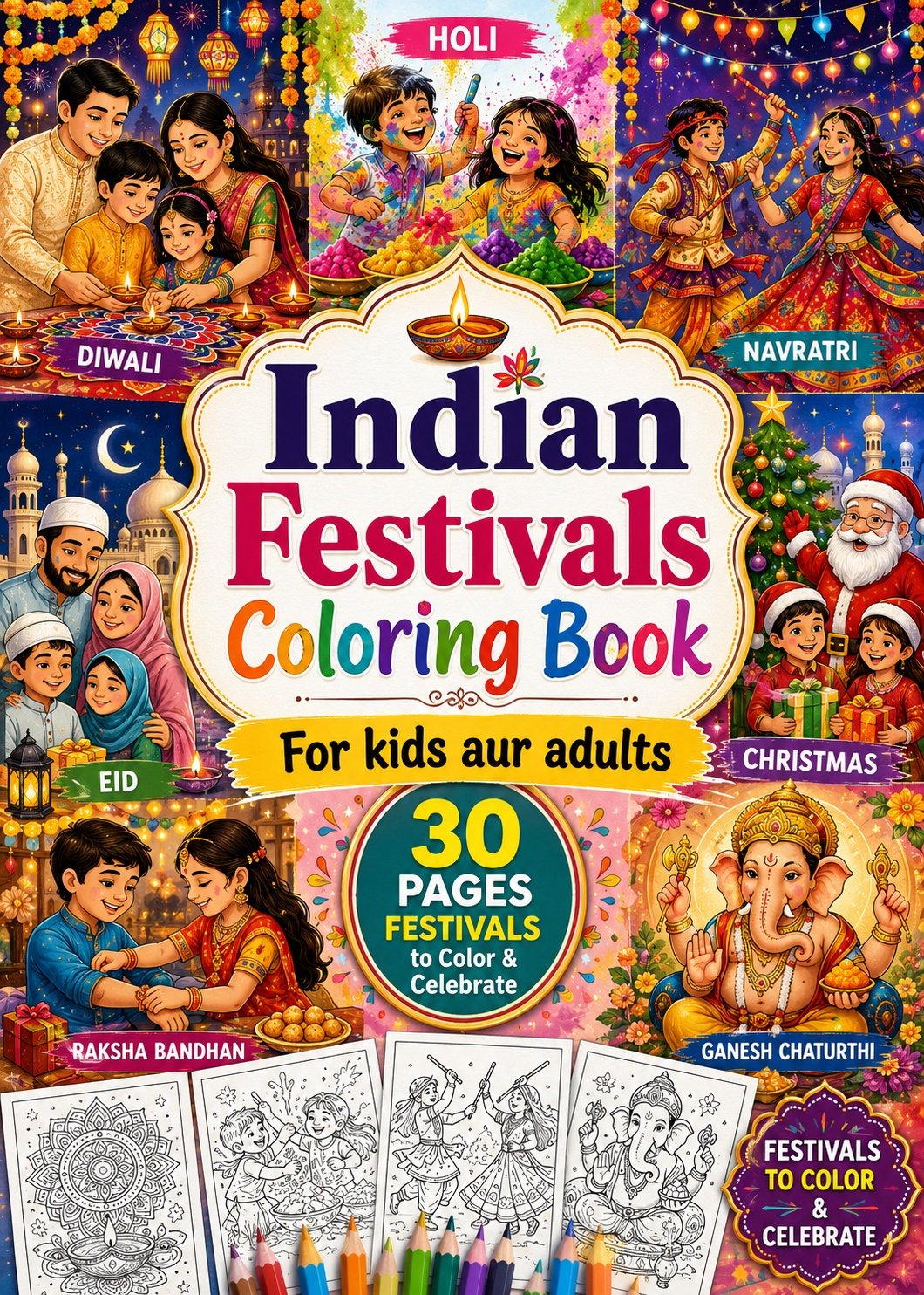Indian Festivals Coloring Book For kids aur adults Indian Festivals Coloring Book For kids aur adults