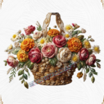 3D Textured Embroidery 3 patch Floral Basket Art Work Design_1
