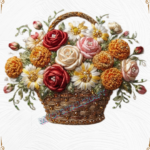3D Textured Embroidery 3 patch Floral Basket Art Work Design_2