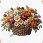 3D Textured Embroidery 3 patch Floral Basket Art Work Design_3