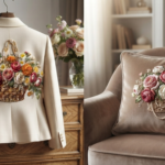 3D Textured Embroidery 3 patch Floral Basket Art Work Design_4