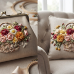 3D Textured Embroidery 3 patch Floral Basket Art Work Design_6