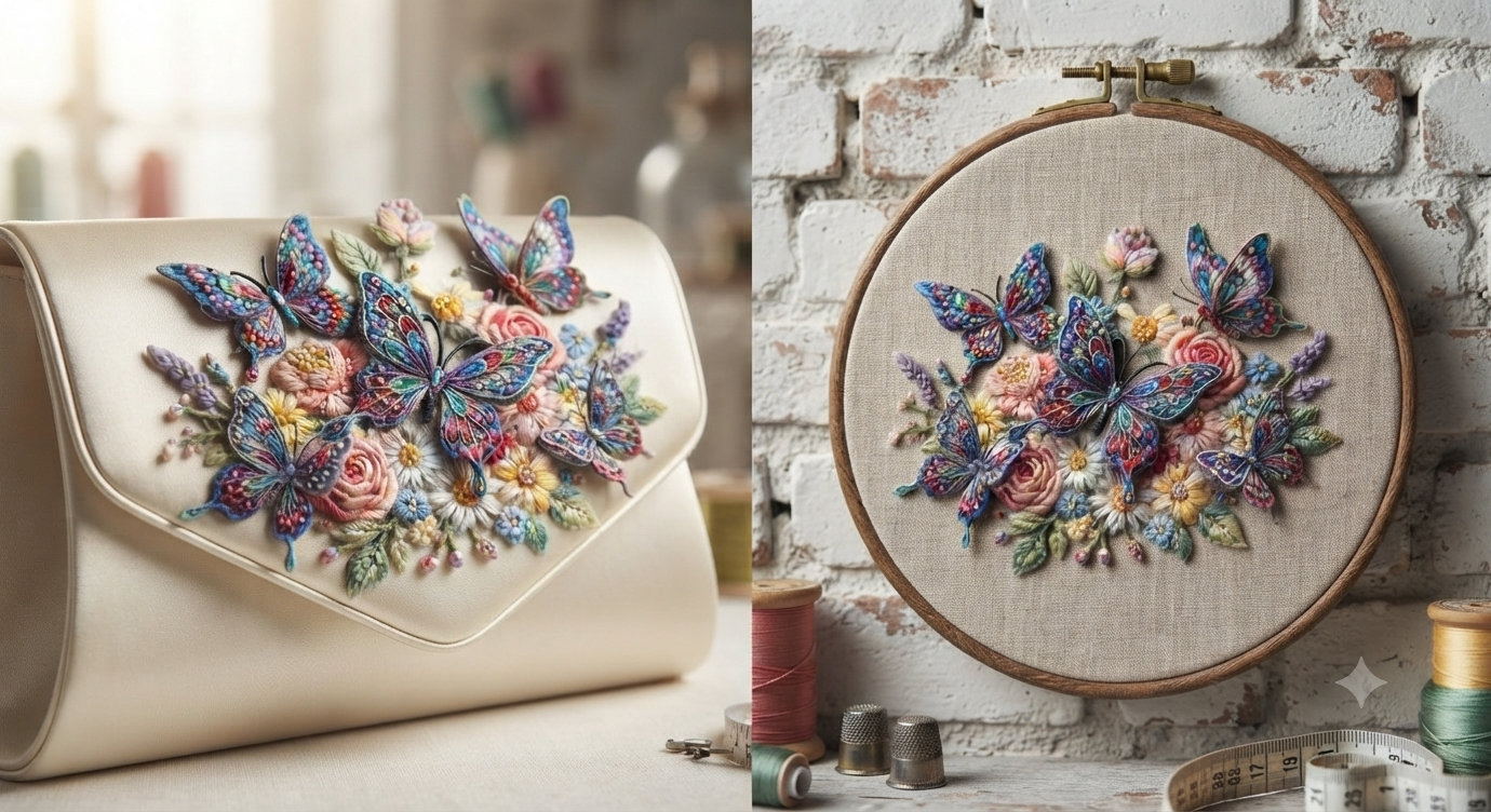 3D Textured Embroidery Butterfly & Floral Artwork 5 Patch_10