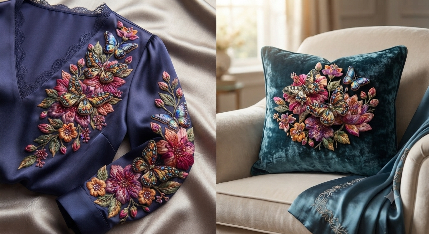 3D Textured Embroidery Butterfly & Floral Artwork 5 Patch_12