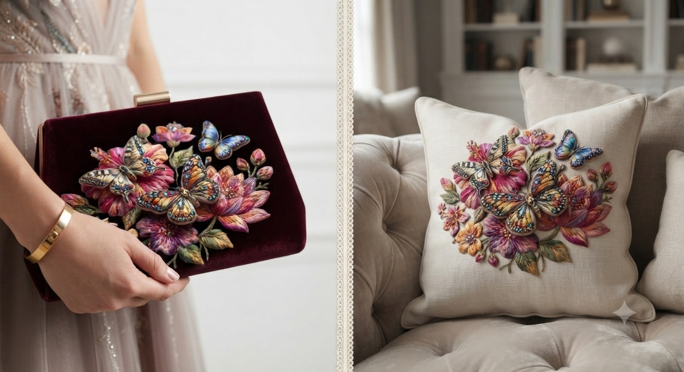 3D Textured Embroidery Butterfly & Floral Artwork 5 Patch_14