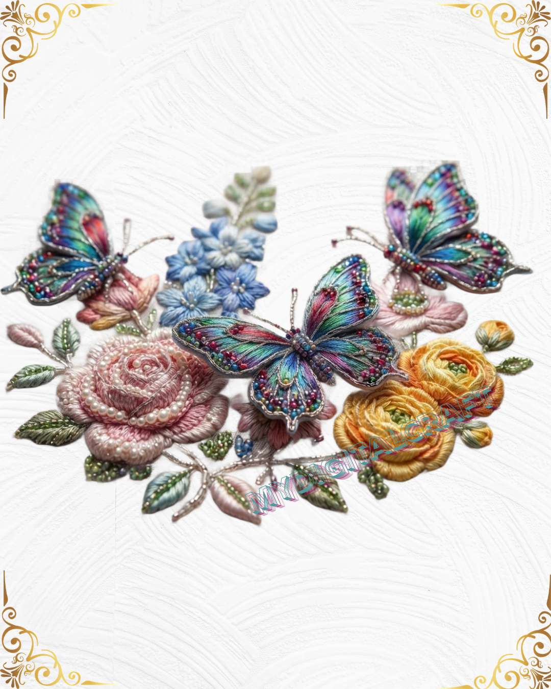 3D Textured Embroidery Butterfly & Floral Artwork 5 Patch_2