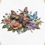 3D Textured Embroidery Butterfly & Floral Artwork 5 Patch_3