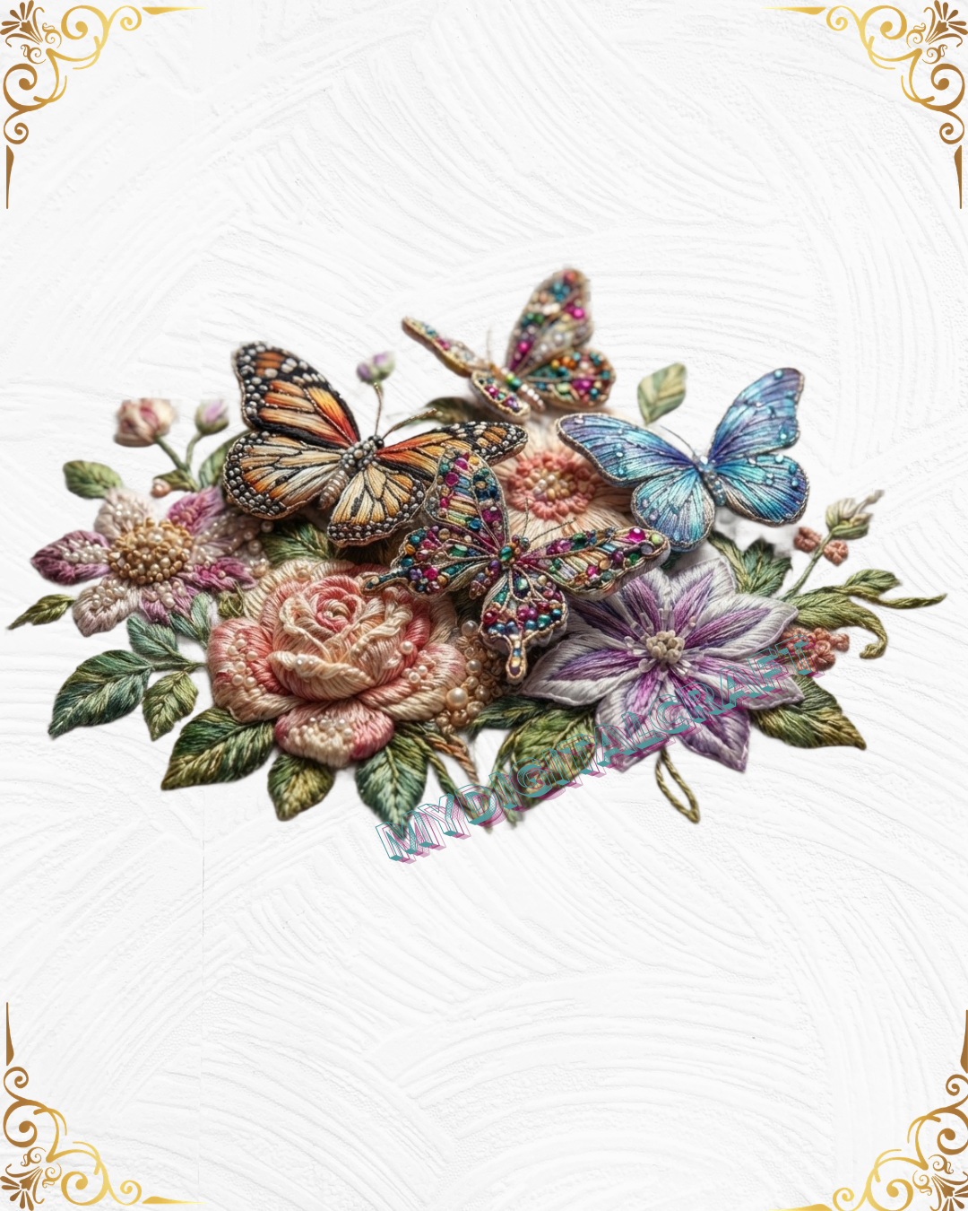 3D Textured Embroidery Butterfly & Floral Artwork 5 Patch_3 3D Textured Embroidery Butterfly & Floral Artwork 5 Patch_3