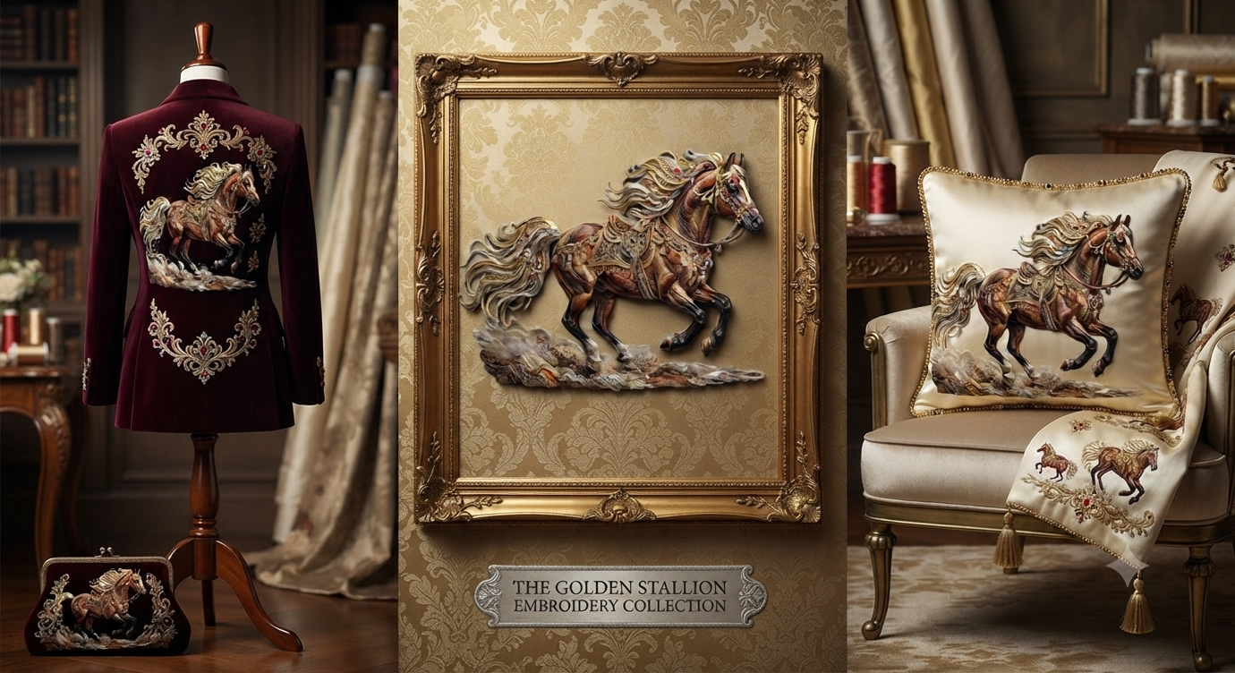 3D Textured Embroidery Horse Artwork 5 Patch Design_11
