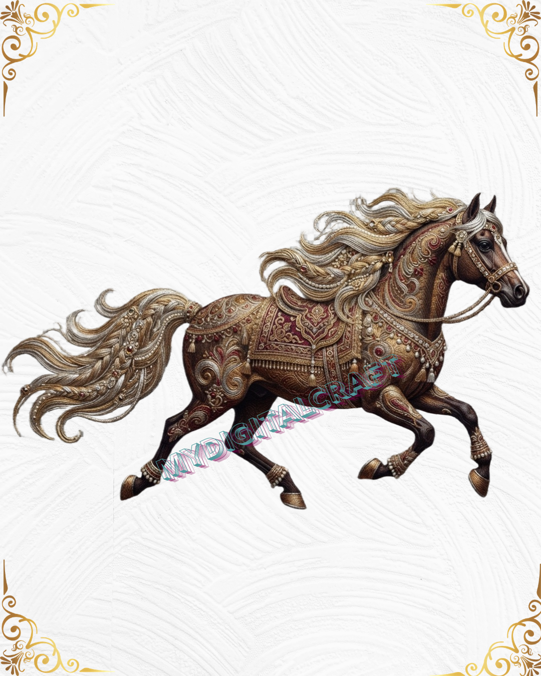 3D Textured Embroidery Horse Artwork 5 Patch Design_4