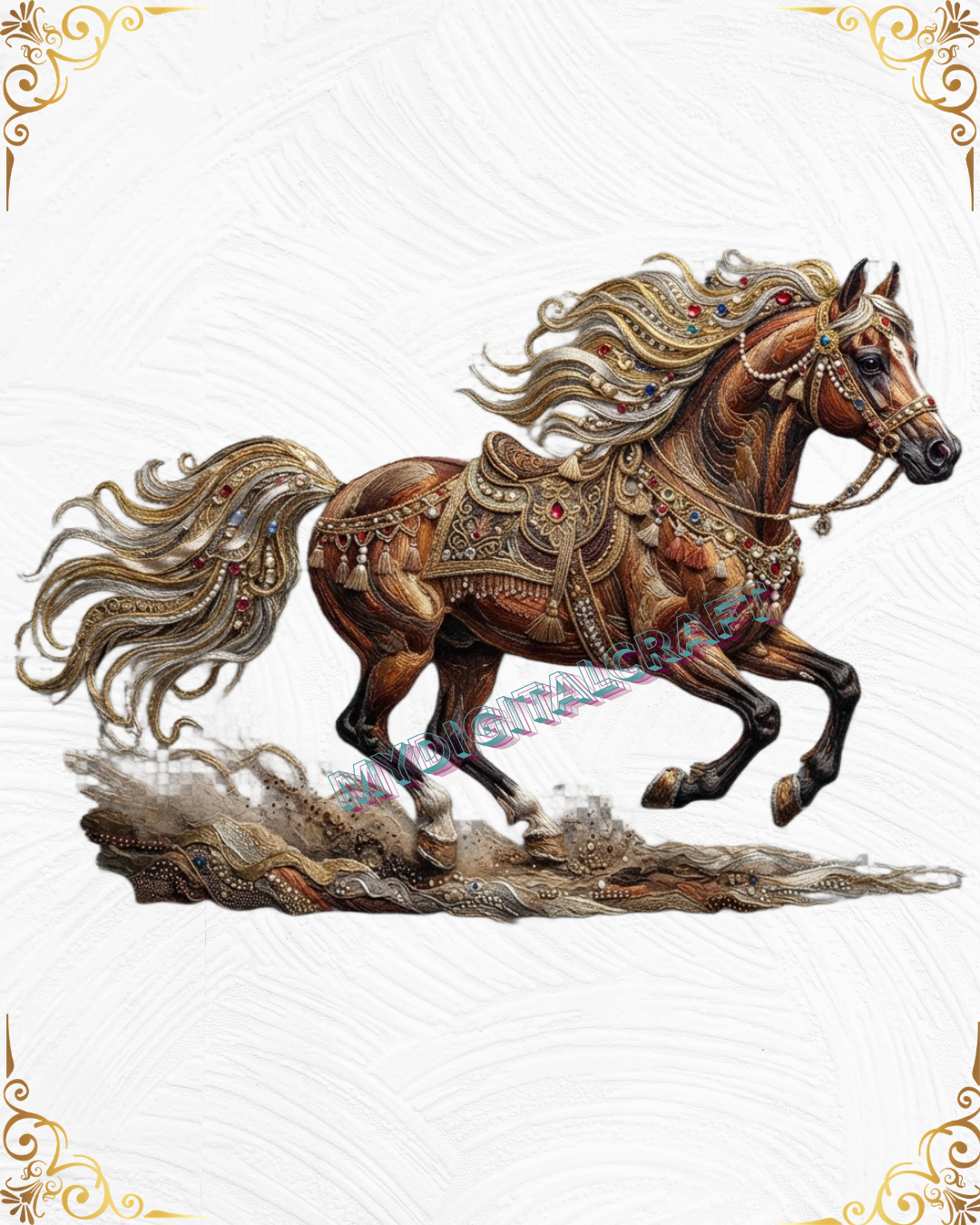 3D Textured Embroidery Horse Artwork 5 Patch Design_5 3D Textured Embroidery Horse Artwork 5 Patch Design_5