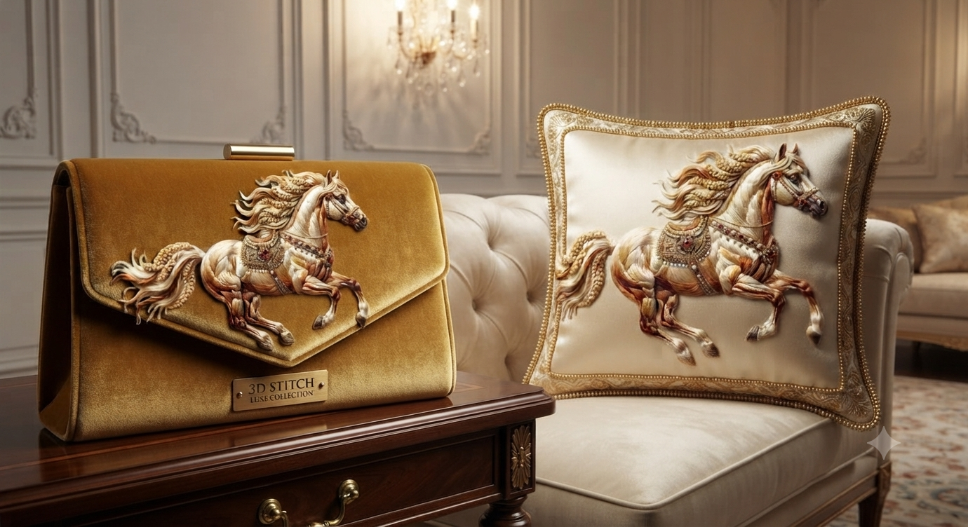 3D Textured Embroidery Horse Artwork 5 Patch Design_6