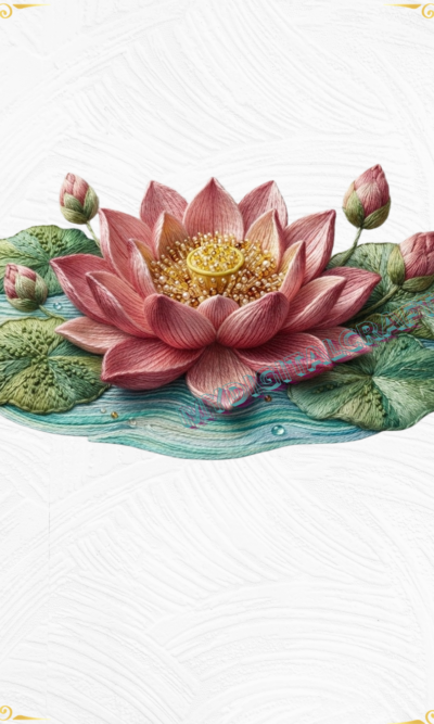 3D Textured Embroidery Pink Lotus Flower Design_1