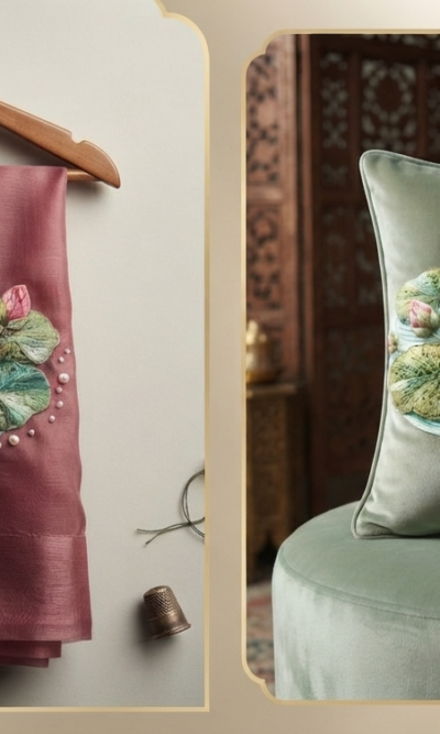 3D Textured Embroidery Pink Lotus Flower Design_2