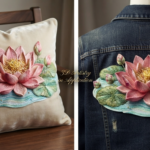 3D Textured Embroidery Pink Lotus Flower Design_3