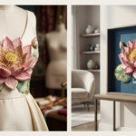 3D Textured Embroidery Pink Lotus Flower Design_4