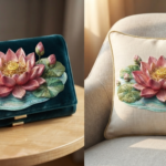 3D Textured Embroidery Pink Lotus Flower Design_6