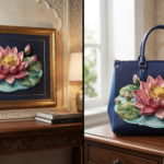 3D Textured Embroidery Pink Lotus Flower Design_9