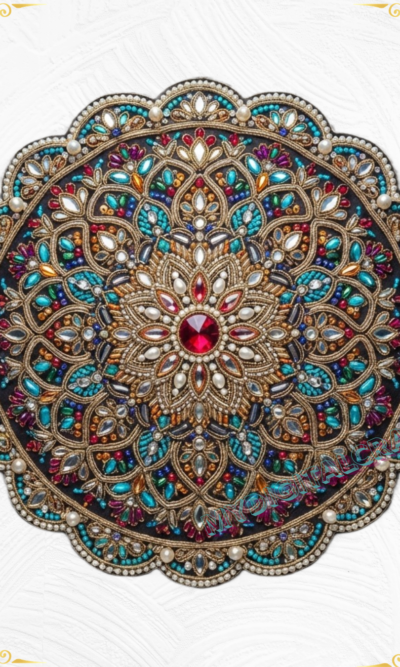 3D Textured Embroidery Royal Circular Mandala Artwork 10 patch Design_2