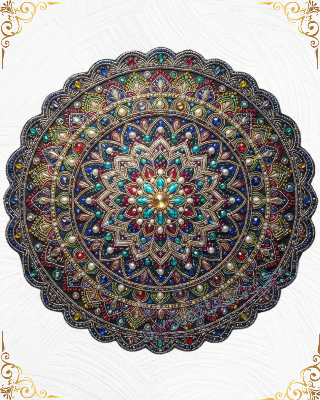 3D Textured Embroidery Royal Circular Mandala Artwork 10 patch Design_3
