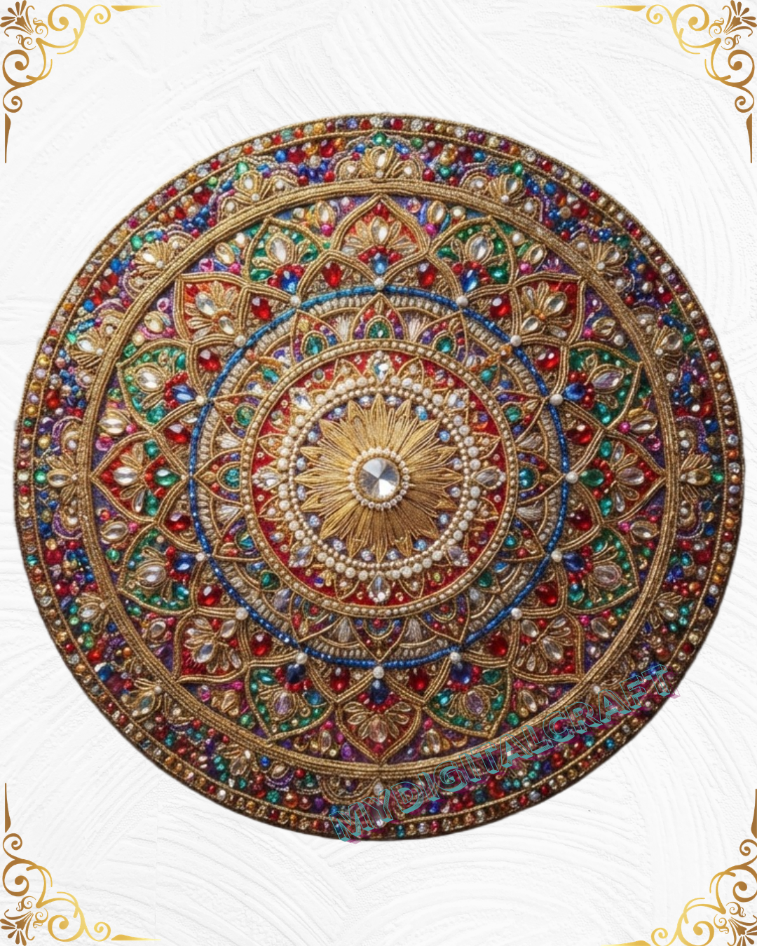 3D Textured Embroidery Royal Circular Mandala Artwork 10 patch Design_5