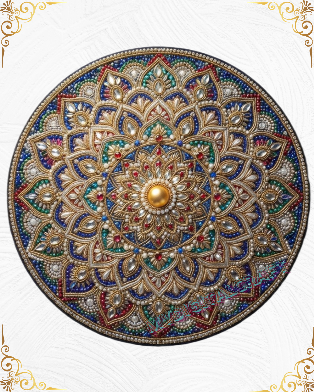 3D Textured Embroidery Royal Circular Mandala Artwork 10 patch Design_6