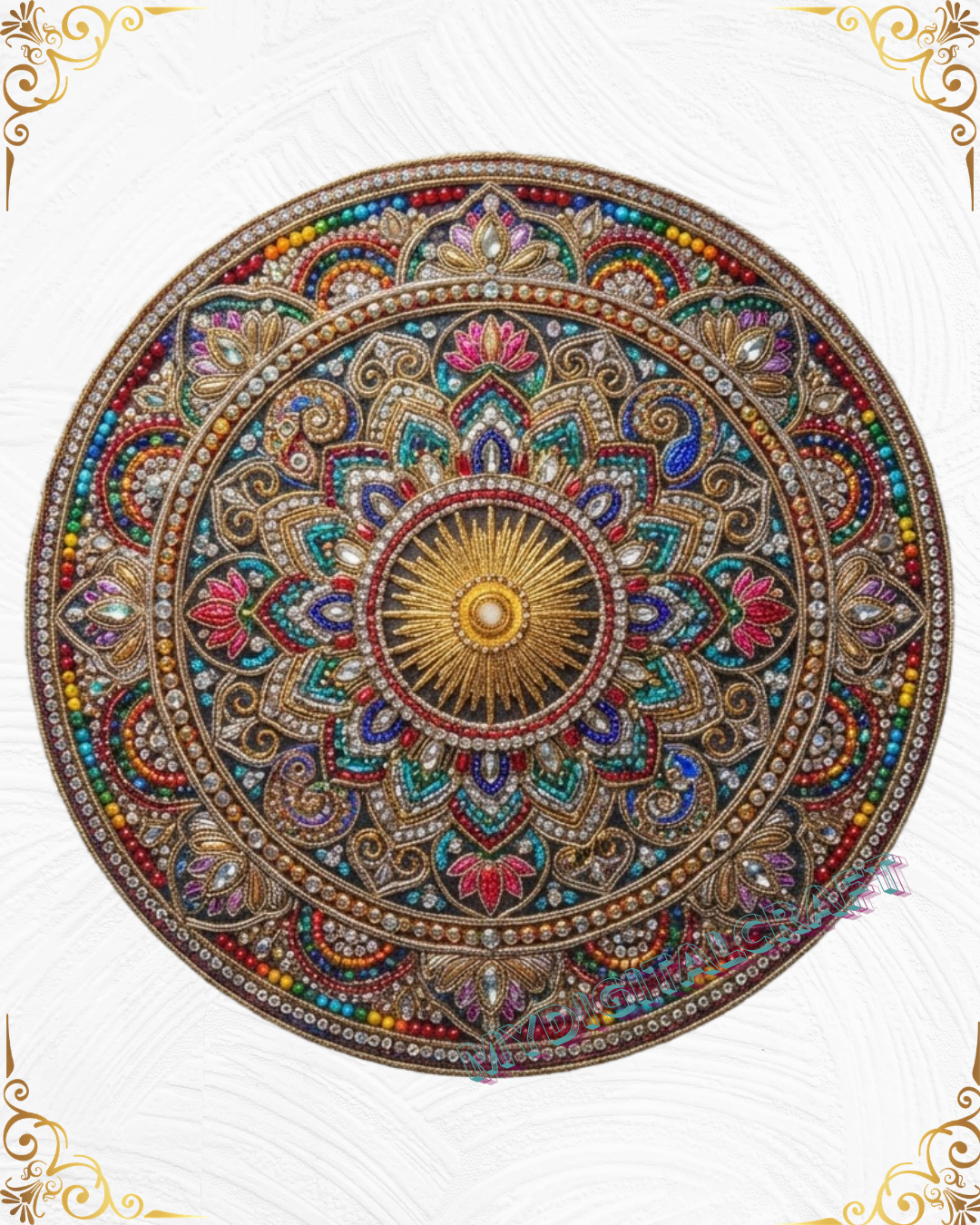 3D Textured Embroidery Royal Circular Mandala Artwork 10 patch Design_7