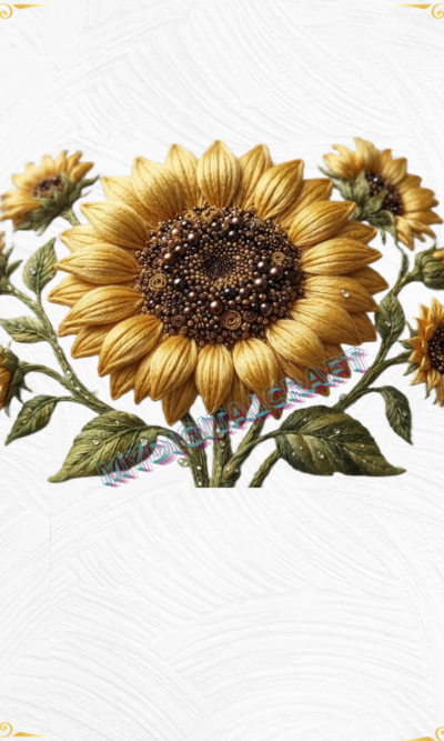3D Textured Embroidery Sunflower Floral ArtWork 7 Patch Design_1