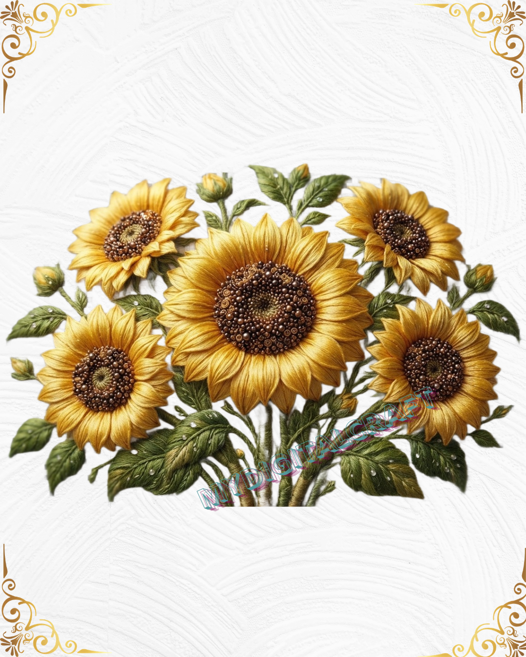 3D Textured Embroidery Sunflower Floral ArtWork 7 Patch Design_2 3D Textured Embroidery Sunflower Floral ArtWork 7 Patch Design_2
