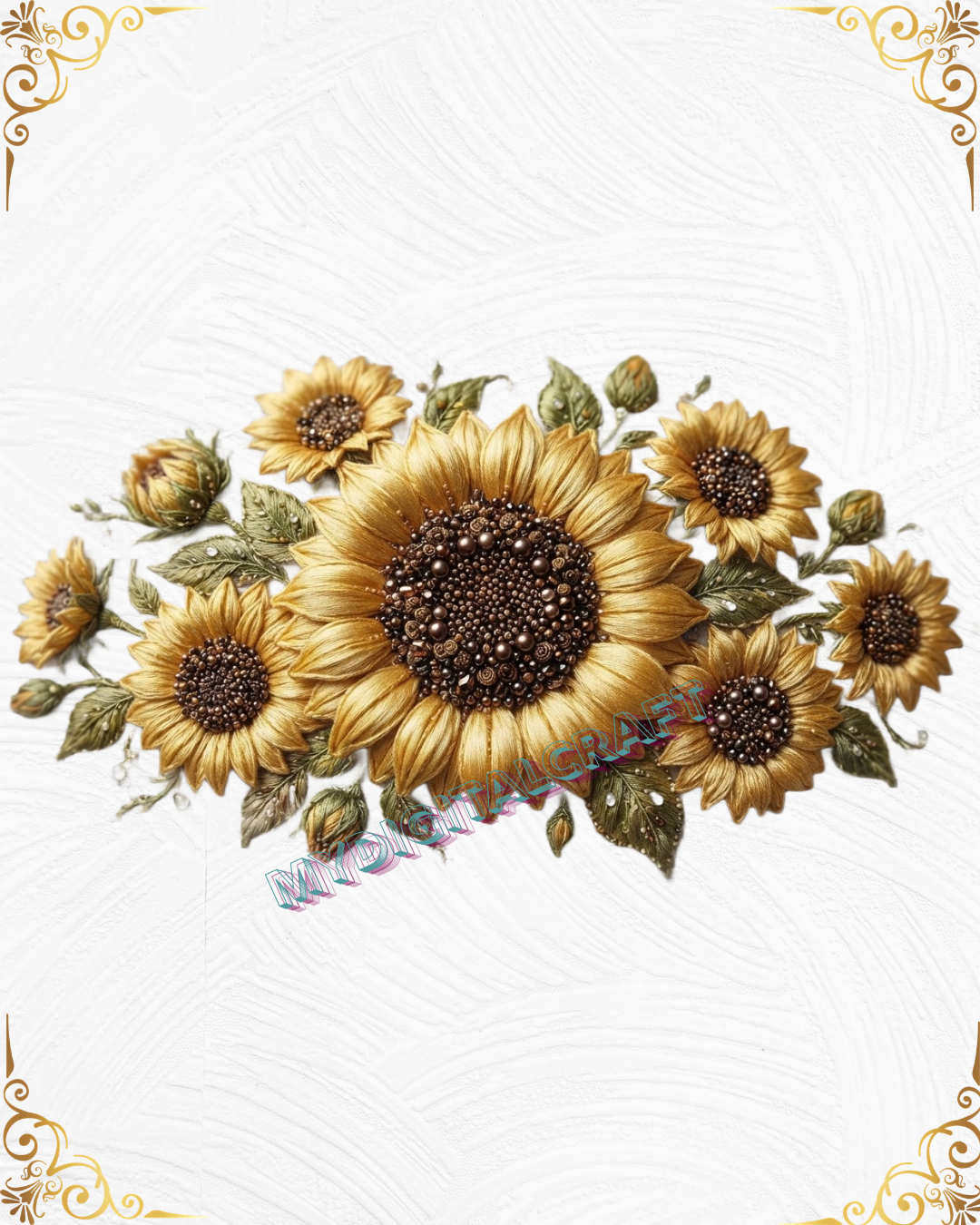 3D Textured Embroidery Sunflower Floral ArtWork 7 Patch Design_3 3D Textured Embroidery Sunflower Floral ArtWork 7 Patch Design_3
