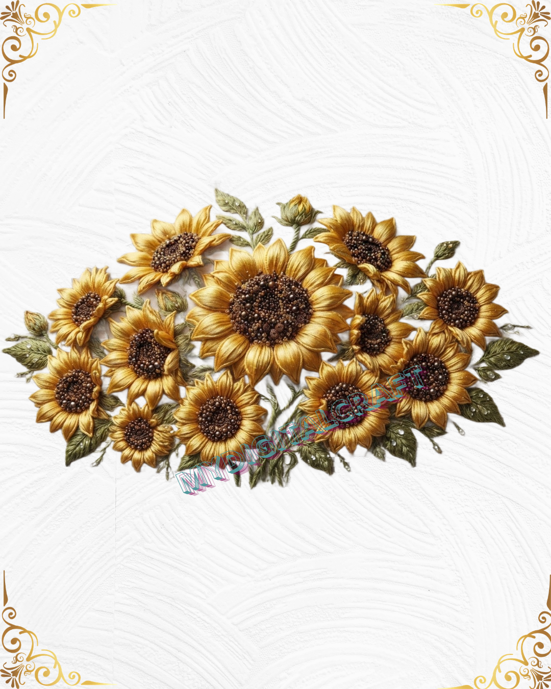3D Textured Embroidery Sunflower Floral ArtWork 7 Patch Design_4 3D Textured Embroidery Sunflower Floral ArtWork 7 Patch Design_4