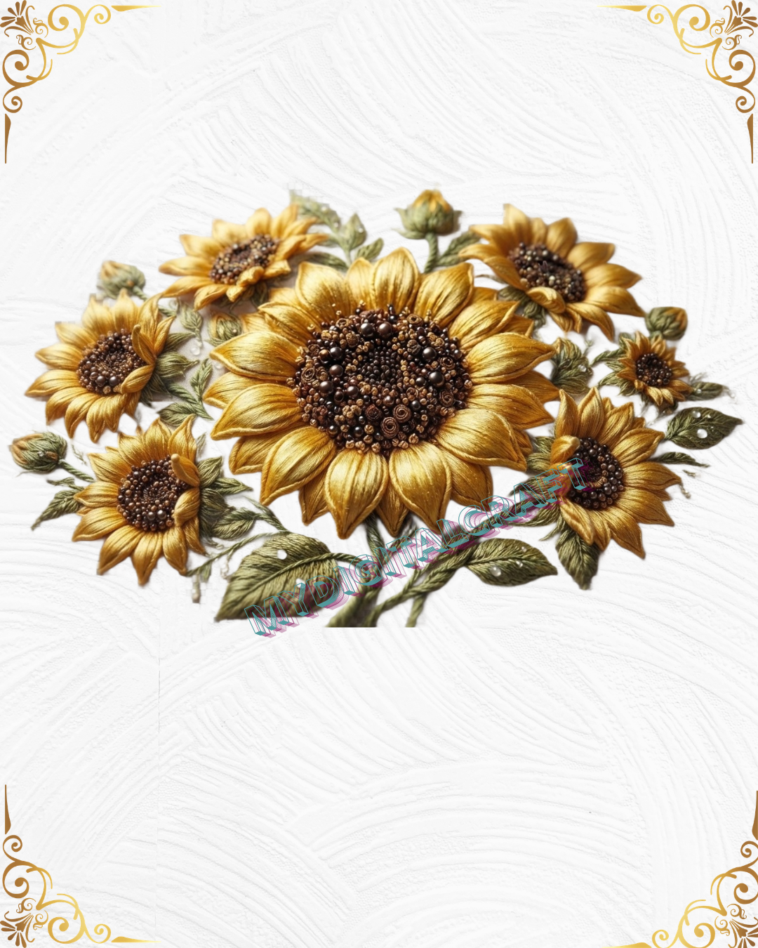 3D Textured Embroidery Sunflower Floral ArtWork 7 Patch Design_5
