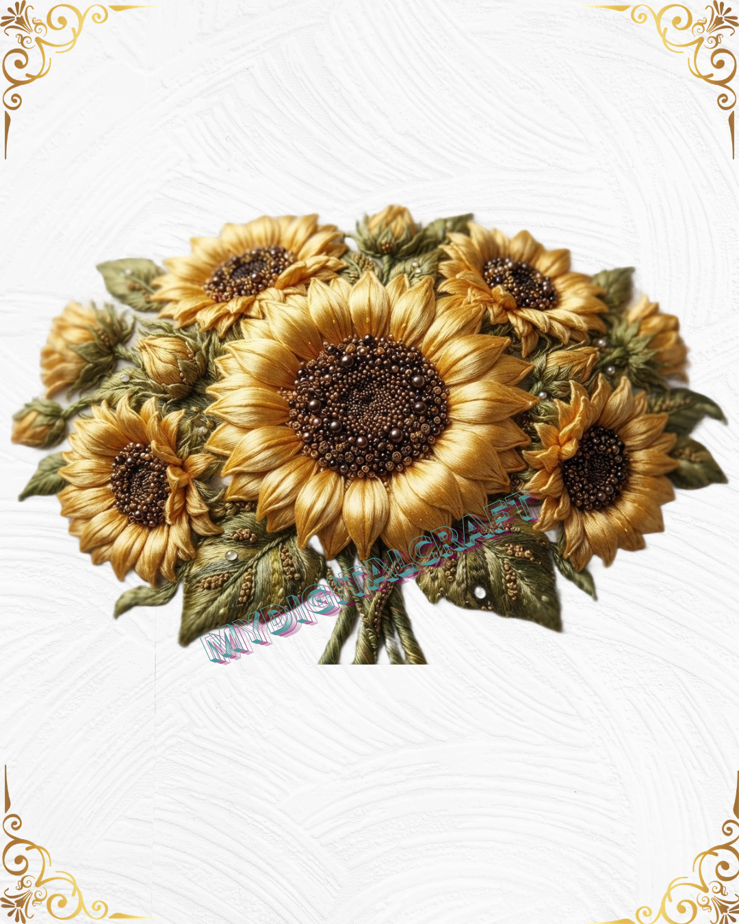 3D Textured Embroidery Sunflower Floral ArtWork 7 Patch Design_6 3D Textured Embroidery Sunflower Floral ArtWork 7 Patch Design_6