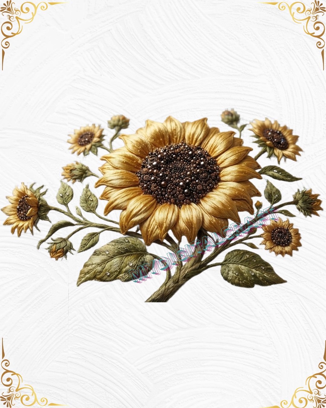 3D Textured Embroidery Sunflower Floral ArtWork 7 Patch Design_7 3D Textured Embroidery Sunflower Floral ArtWork 7 Patch Design_7