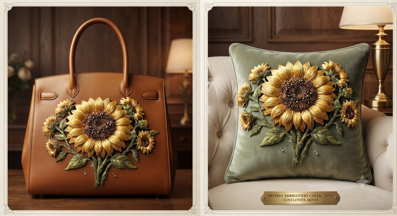 3D Textured Embroidery Sunflower Floral ArtWork 7 Patch Design_8