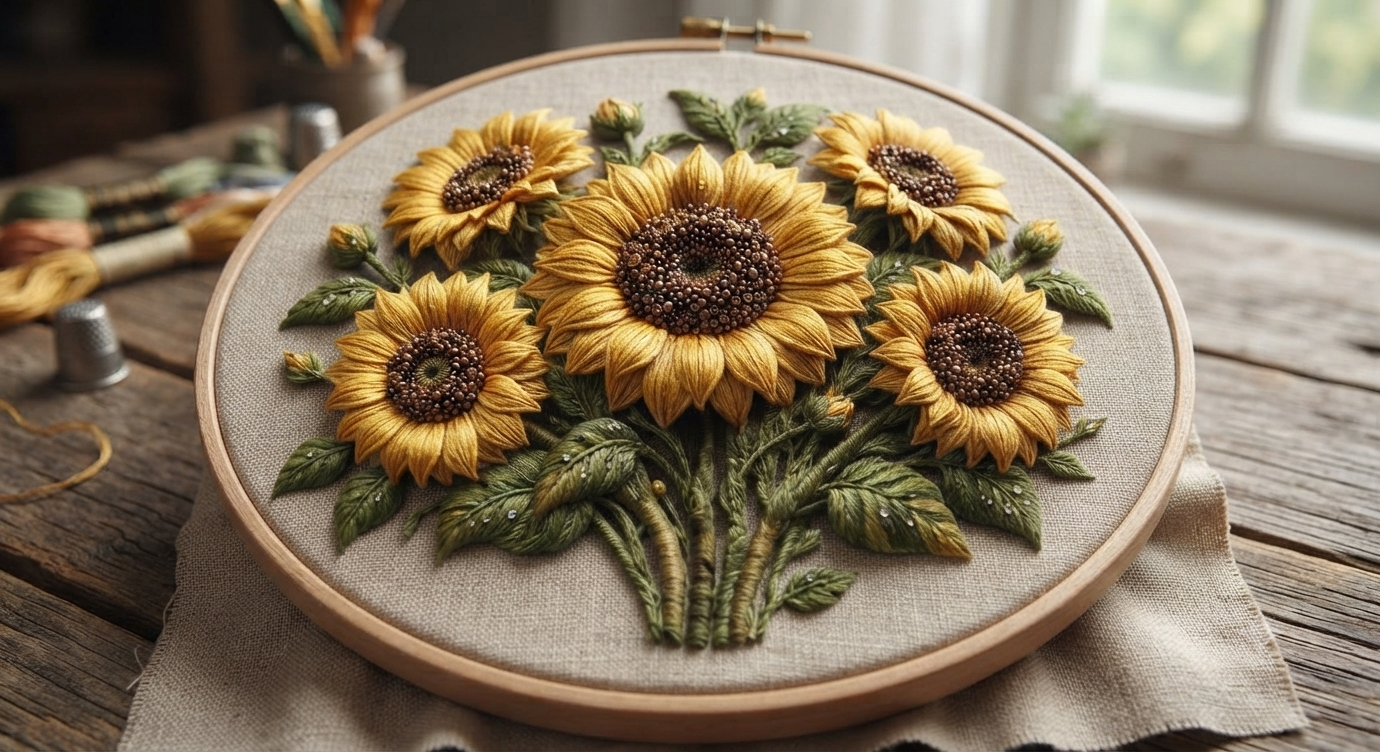 3D Textured Embroidery Sunflower Floral ArtWork 7 Patch Design_9 3D Textured Embroidery Sunflower Floral ArtWork 7 Patch Design_9