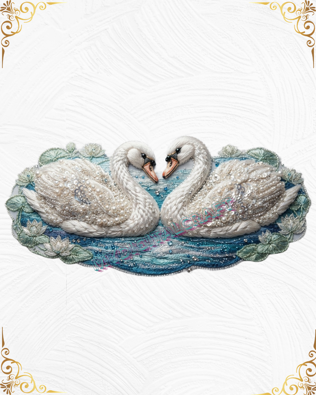 3D Textured Embroidery Swan 3 Patch Design PNG_2
