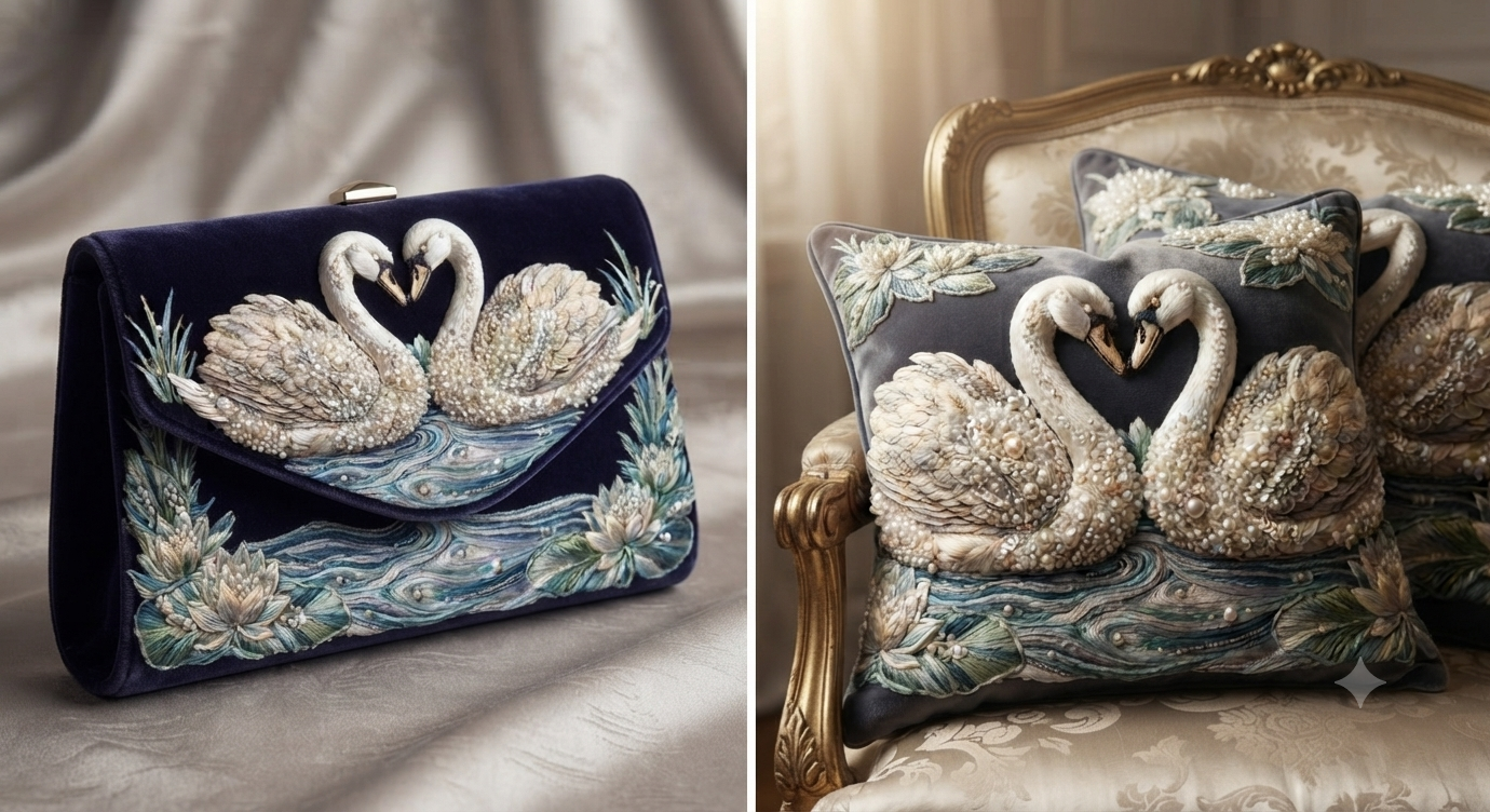 3D Textured Embroidery Swan 3 Patch Design PNG_9