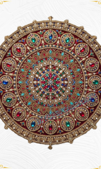 3D Textured Embroidery circular mandala style Art Work 5 Patch Design PNG_1