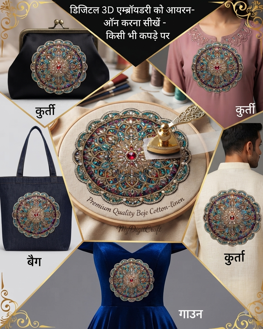 3D Textured Embroidery circular mandala style Art Work 5 Patch Design PNG_7