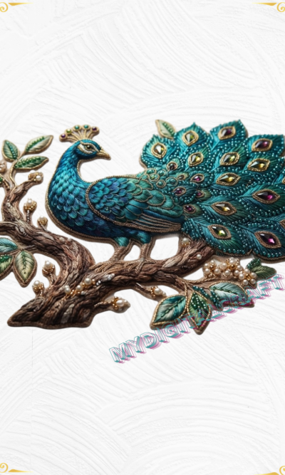 Luxury 3D Textured Peacock Embroidery Design_1