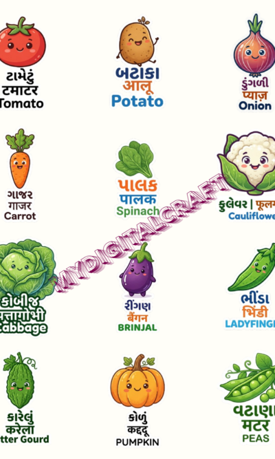 20_Pcs Vegitable Guj,Hindi And English name_Sticker_1