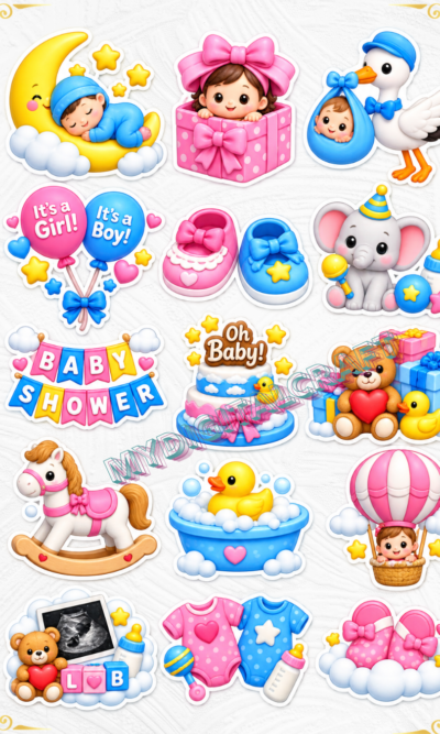 42++ Digital Baby Shower 3D PNG Stickers_1
