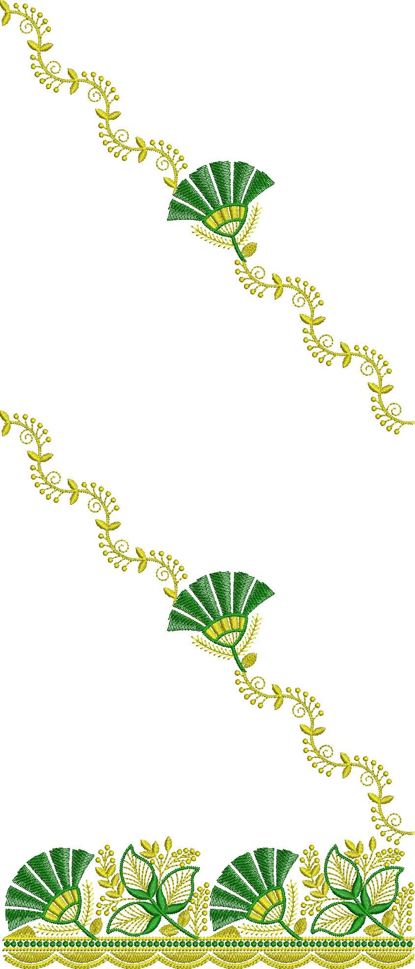 C Pallu Saree Embroidery Machine Design C Pallu Saree Embroidery Design with Floral Border
