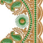 C Pallu Saree Embroidery Design with Green and Gold Floral Border