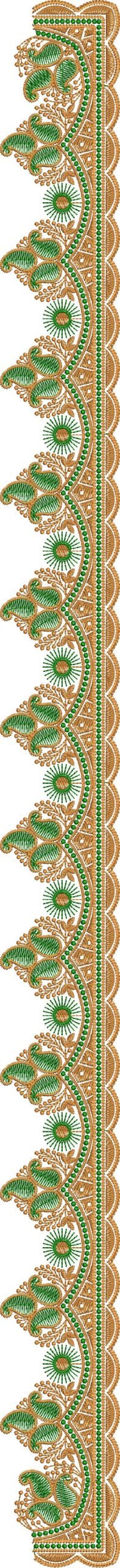 C Pallu Saree Machine Embroidery Design โ MyDigitalCraft.com C Pallu Saree Embroidery Design with Green and Gold Floral Border