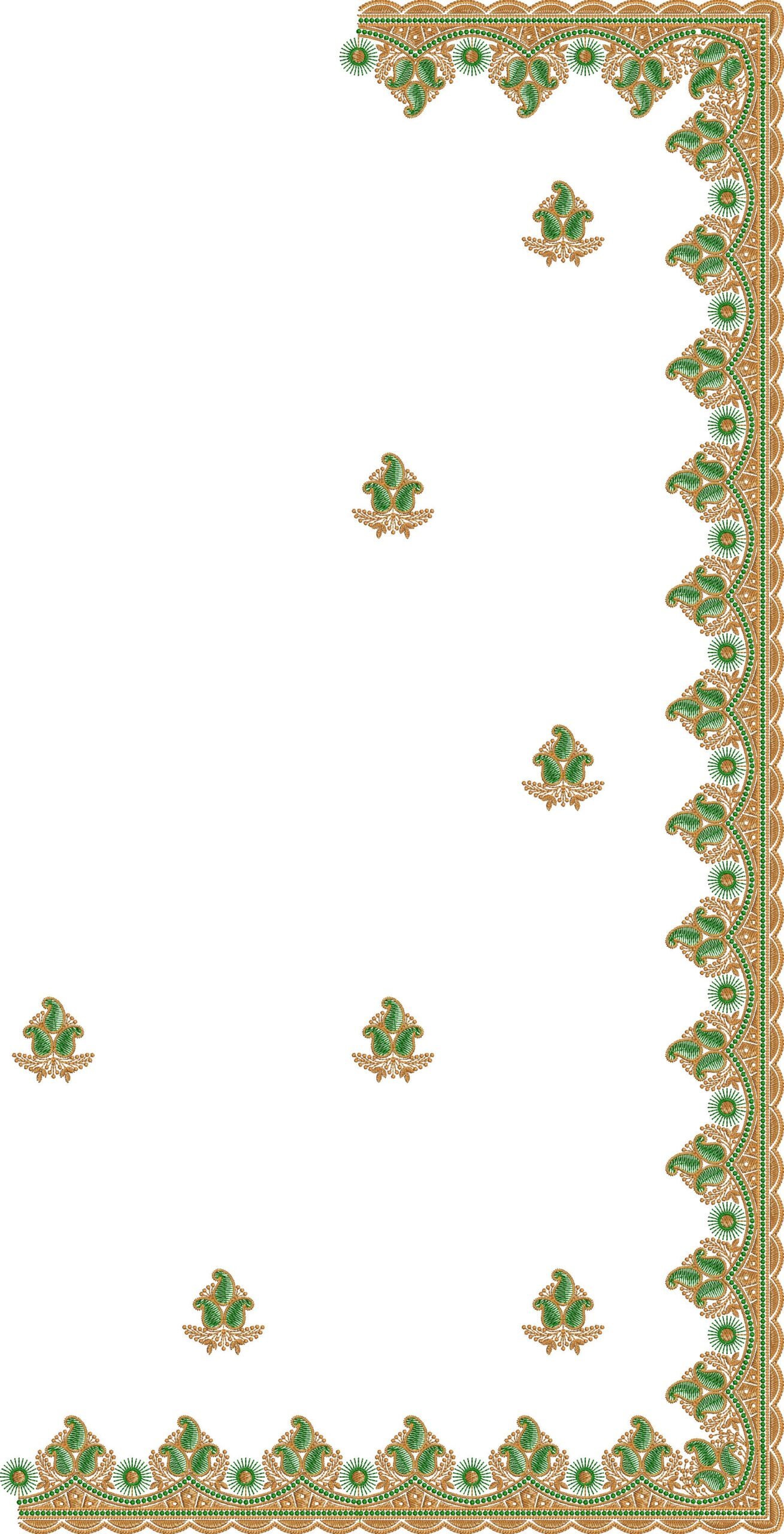 C Pallu Saree Machine Embroidery Design โ MyDigitalCraft.com C Pallu Saree Embroidery Design with Green and Gold Floral Border